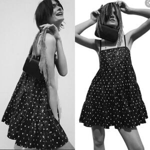 NWT Zara Mini Black Dress Polka Dot Sequin Sze XS
